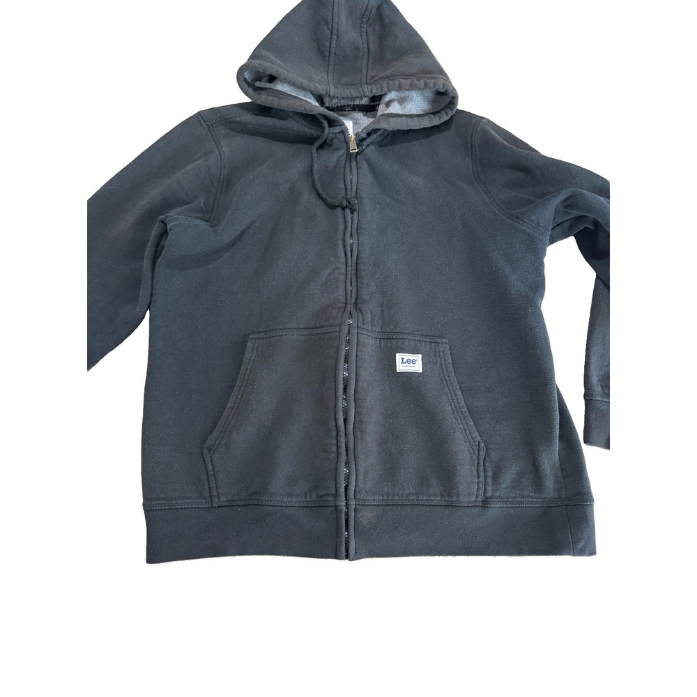 Lee Workwear Men's Black Full Zip Hoodie Sweatshirt Size L Large Kangaroo Pocket